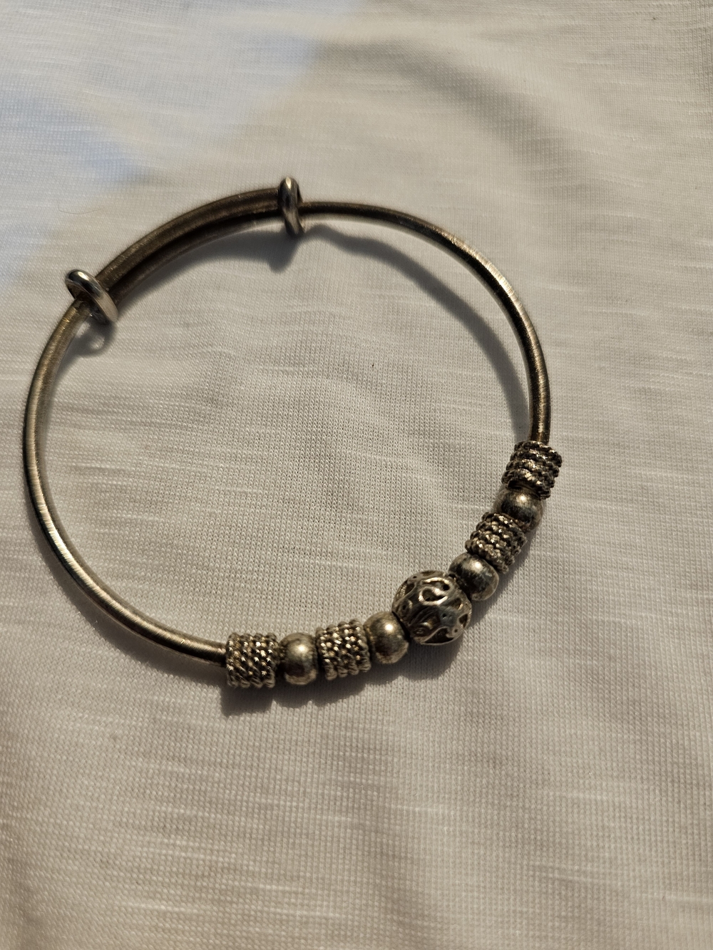 Silver-Tone Beaded Expandable Bracelet - Classic Metallic Finish